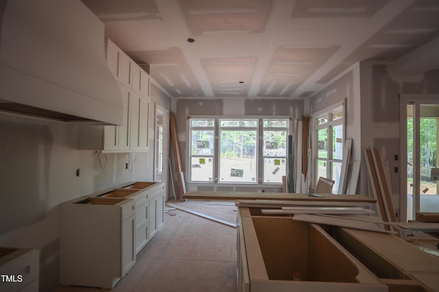kitchen with extractor fan and white cabinetry