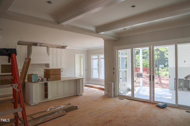 7301 Wexford Woods Ln, Wake Forest, NC 27587 - kitchen featuring beam ceiling and crown molding