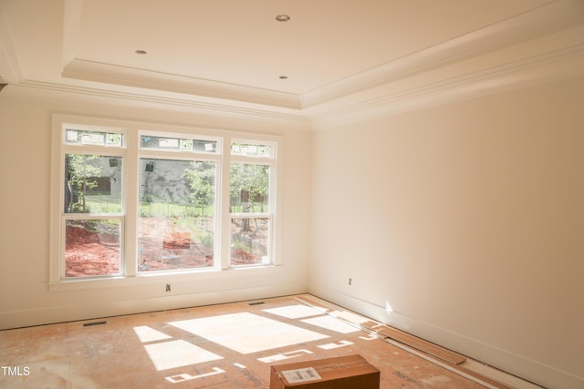 7301 Wexford Woods Ln, Wake Forest, NC 27587 - spare room featuring a raised ceiling and ornamental molding