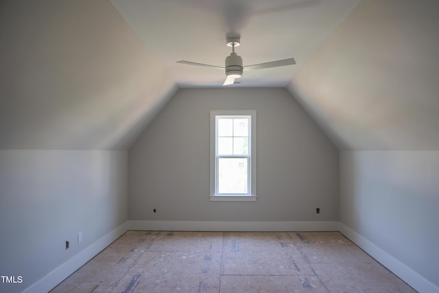 7301 Wexford Woods Ln, Wake Forest, NC 27587 - bonus room with ceiling fan, vaulted ceiling, and baseboards