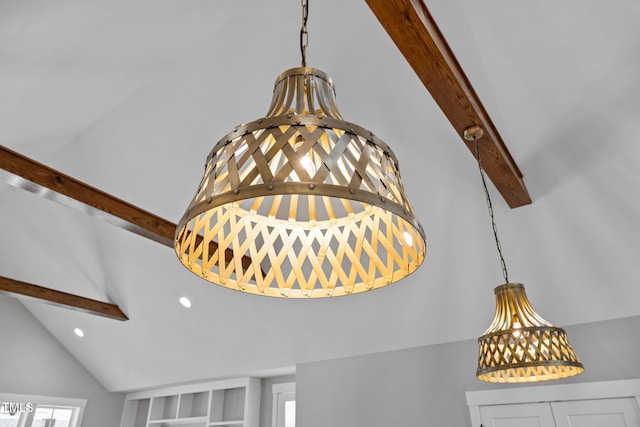 interior details featuring beamed ceiling and recessed lighting