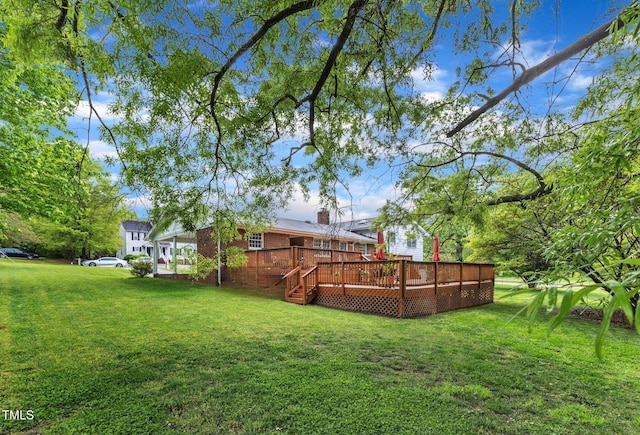 154 Luther Rd, Raleigh, NC 27610 - view of green lawn with a wooden deck