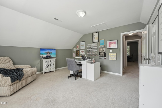 2028 Ruddy Rd, Raleigh, NC 27616 - office featuring lofted ceiling, visible vents, baseboards, and carpet floors