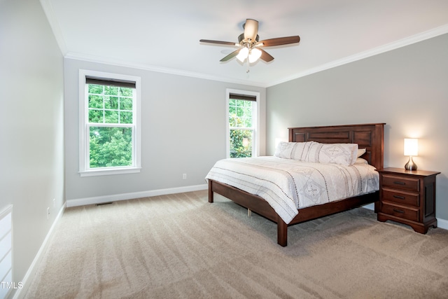 1820 Yates Wheel Way, Raleigh, NC 27606 - carpeted bedroom featuring baseboards, crown molding, multiple windows, and ceiling fan
