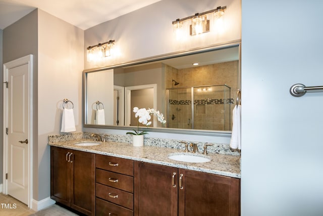 1820 Yates Wheel Way, Raleigh, NC 27606 - full bath with a stall shower, double vanity, and tile patterned floors