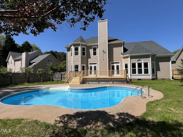 102 Traviliah Oaks Ln, Cary, NC 27518 - view of pool with a fenced in pool, a yard, a deck, french doors, and fence