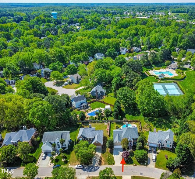102 Traviliah Oaks Ln, Cary, NC 27518 - aerial view featuring a residential view and a wooded view