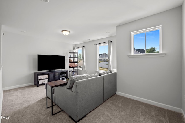living room featuring baseboards and carpet