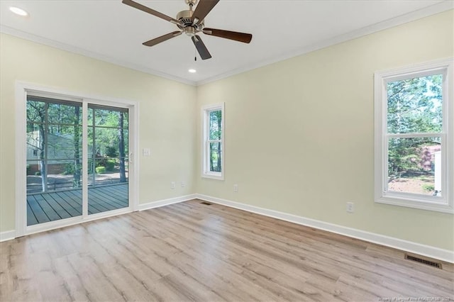 45 Martin Dr, Whispering Pines, NC 28327 - empty room featuring wood finished floors, ornamental molding, a ceiling fan, and recessed lighting