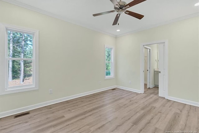45 Martin Dr, Whispering Pines, NC 28327 - spare room featuring light wood-style flooring, ornamental molding, a ceiling fan, and recessed lighting