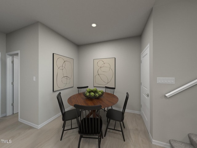 3709 Rosebush Dr, Zebulon, NC 27597 - dining room featuring light wood-type flooring, stairs, and recessed lighting