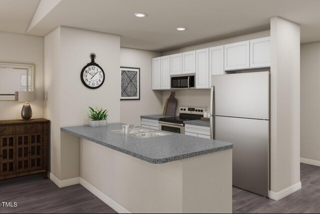 224 Landon Pl, Roxboro, NC 27573 - kitchen with dark wood-type flooring, baseboards, stainless steel appliances, and a sink