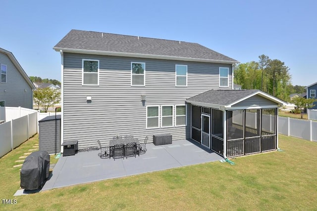 490 Mallard Loop Dr, Clayton, NC 27527 - back of house with a lawn, a sunroom, fence, and a patio