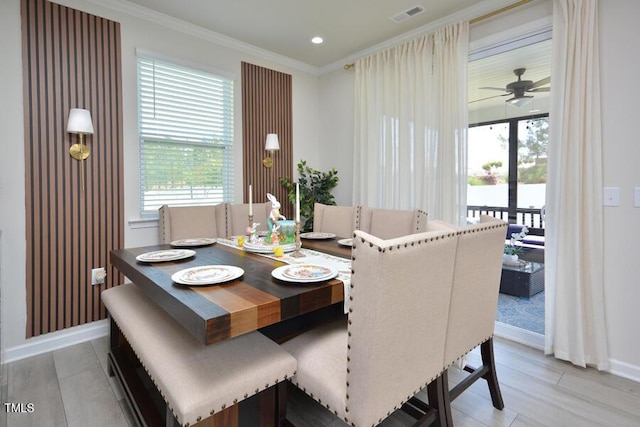 490 Mallard Loop Dr, Clayton, NC 27527 - dining area with baseboards, visible vents, recessed lighting, ceiling fan, and crown molding