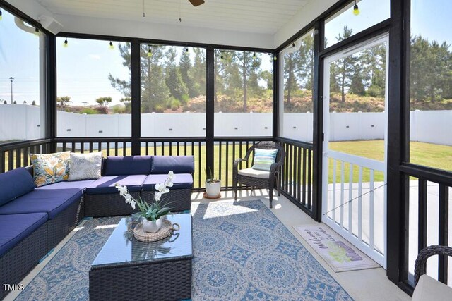 490 Mallard Loop Dr, Clayton, NC 27527 - sunroom / solarium with ceiling fan and an outdoor hangout area