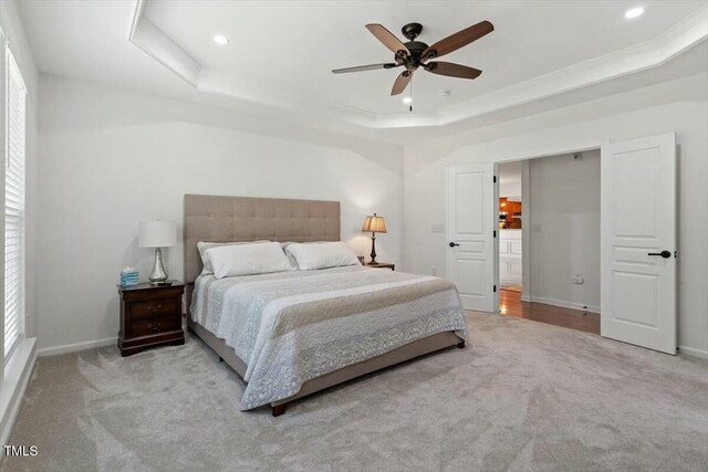 803 Footbridge Pl, Cary, NC 27519 - bedroom with recessed lighting, a raised ceiling, carpet flooring, and baseboards