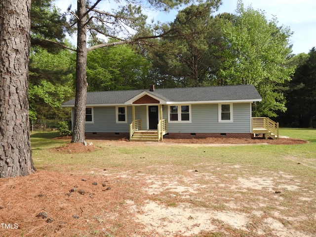 1165 John Mitchell Rd, Youngsville, NC 27596 - ranch-style home featuring crawl space, a front yard, and roof with shingles