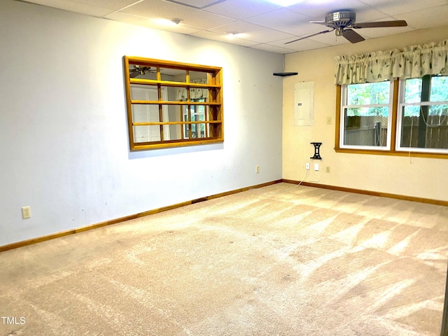 5500 Fortunes Ridge Dr Unit 82B, Durham, NC 27713 - empty room with carpet flooring, electric panel, a paneled ceiling, and ceiling fan