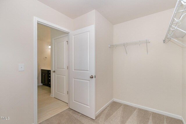 spacious closet with light colored carpet