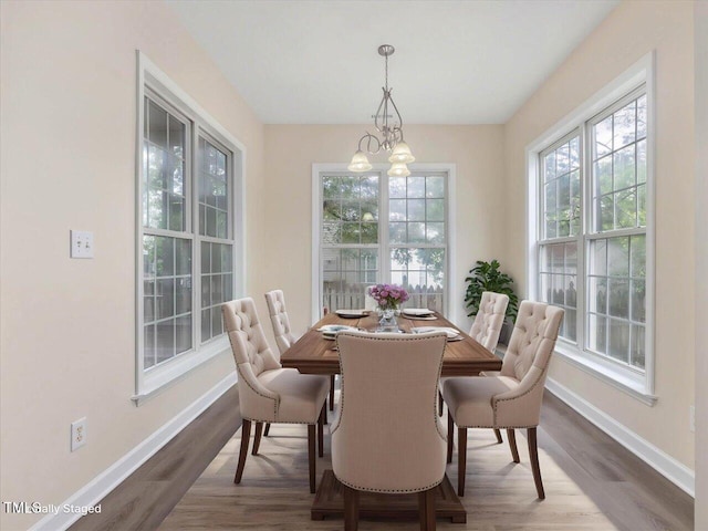 dining area featuring baseboards and wood finished floors