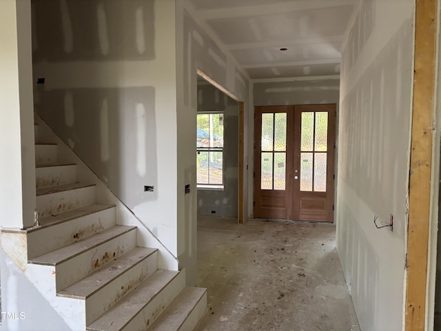 485 Chapel Ridge Dr, Pittsboro, NC 27312 - entryway with stairs and french doors
