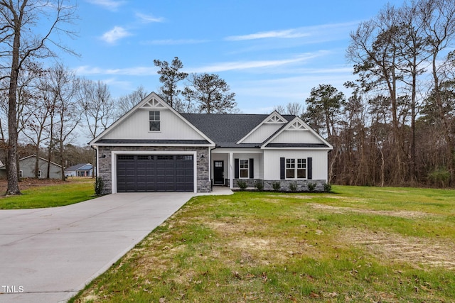 3803 Huntcliff Dr, La Grange, NC 28551 - craftsman house with concrete driveway, a front yard, and stone siding