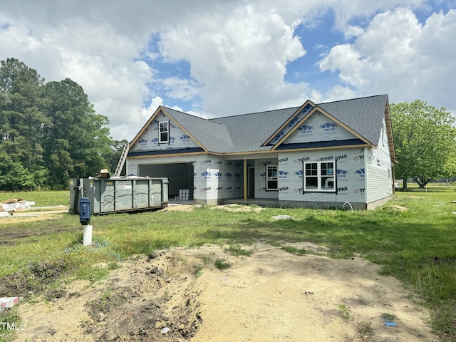 3803 Huntcliff Dr, La Grange, NC 28551 - property under construction with a front lawn, covered porch, and a shingled roof
