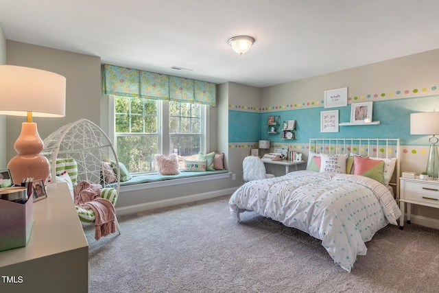 bedroom featuring visible vents, baseboards, and carpet floors