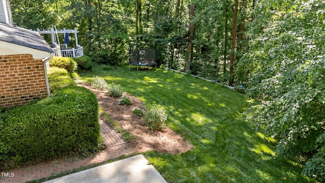2409 Beechview Ct, Raleigh, NC 27615 - view of green lawn with a trampoline and a pergola