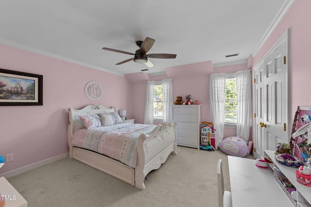 2409 Beechview Ct, Raleigh, NC 27615 - bedroom featuring ornamental molding, carpet flooring, ceiling fan, and baseboards