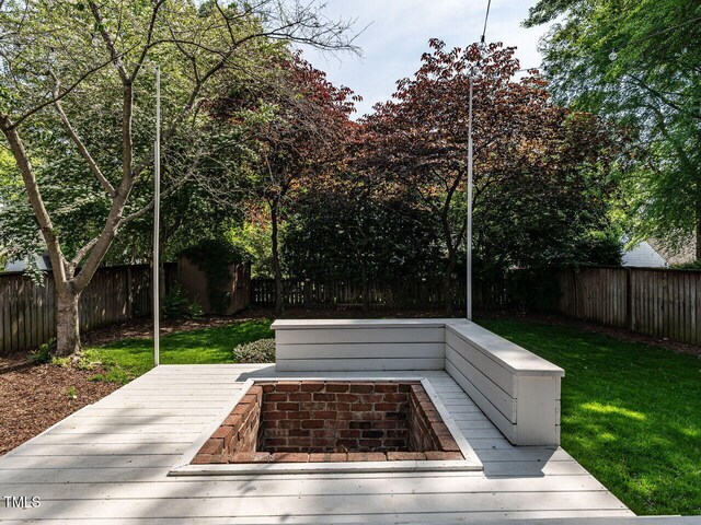 deck featuring a fenced backyard and a yard