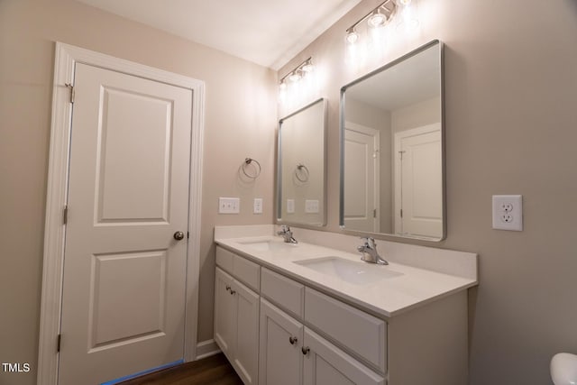 bathroom with a sink and double vanity