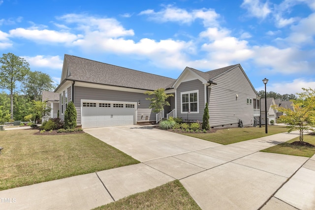 704 Haven Peak Ln, Wake Forest, NC 27587 - single story home featuring driveway, an attached garage, a front yard, crawl space, and roof with shingles