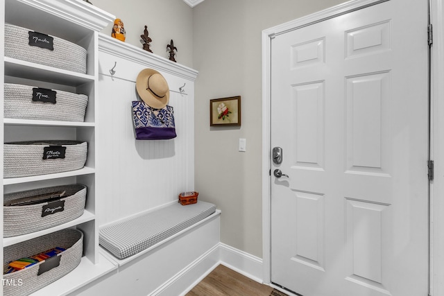704 Haven Peak Ln, Wake Forest, NC 27587 - mudroom with baseboards and wood finished floors
