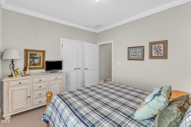 704 Haven Peak Ln, Wake Forest, NC 27587 - bedroom with light carpet, crown molding, and a closet