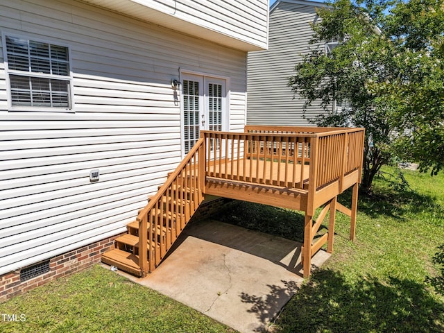620 Hanska Way, Raleigh, NC 27610 - wooden terrace featuring a lawn and french doors