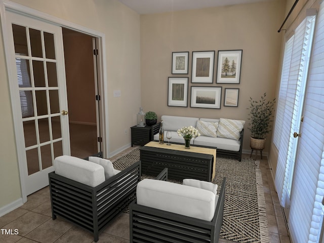 2565 Bent Green St, Raleigh, NC 27614 - tiled living area featuring french doors and baseboards