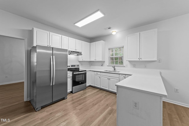 633 Prickly Pear Dr, Fuquay Varina, NC 27526 - kitchen featuring appliances with stainless steel finishes, a sink, a peninsula, and white cabinets