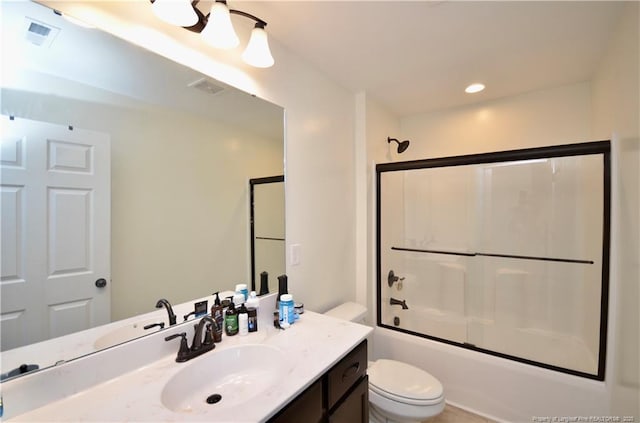 6226 Deerstand Rd, Wade, NC 28395 - bathroom featuring toilet, vanity, and enclosed tub / shower combo