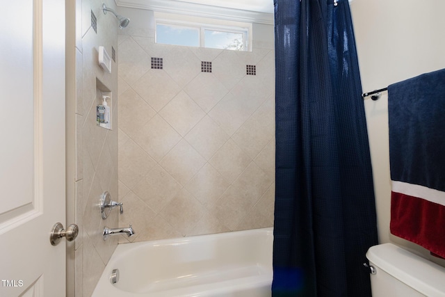 full bathroom with toilet and shower / tub combo
