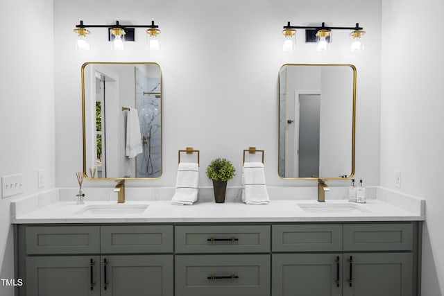 full bath featuring a sink, a shower, and double vanity