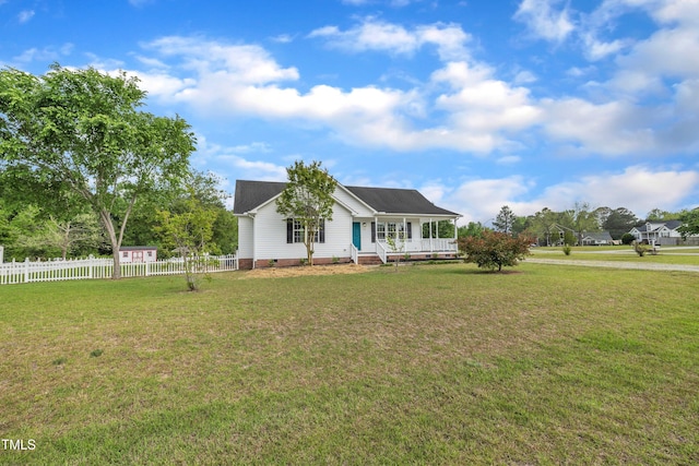 112 Edmondson Dr, Willow Springs, NC 27592 - view of front of home with fence, a porch, a front yard, and crawl space
