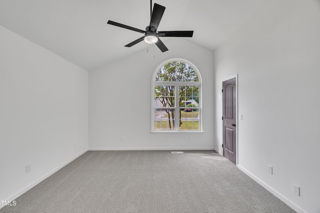 112 Edmondson Dr, Willow Springs, NC 27592 - empty room with carpet flooring, ceiling fan, vaulted ceiling, and baseboards
