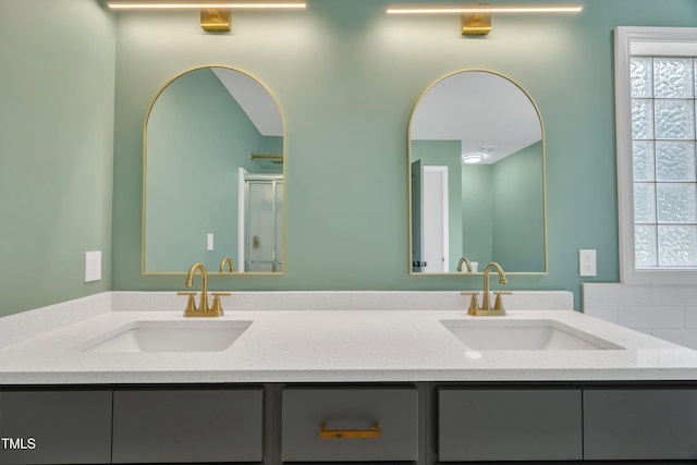 112 Edmondson Dr, Willow Springs, NC 27592 - full bathroom featuring double vanity, a shower with shower door, and a sink