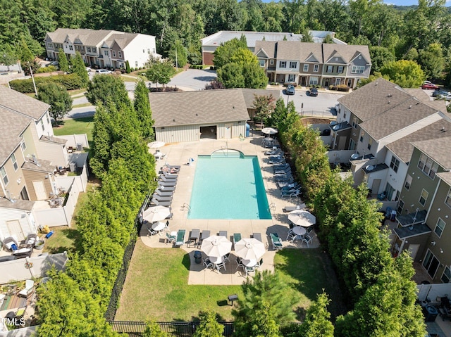 7851 Allscott Way, Raleigh, NC 27612 - aerial perspective of suburban area with a pool area