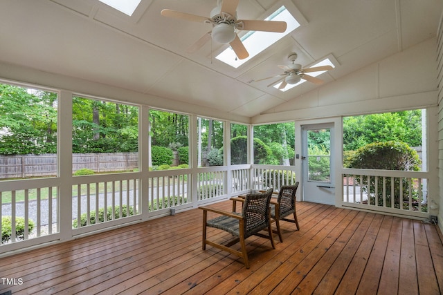 108 Nimbus Ct, Cary, NC 27513 - sunroom / solarium featuring a skylight, a deck, hardwood / wood-style floors, and vaulted ceiling