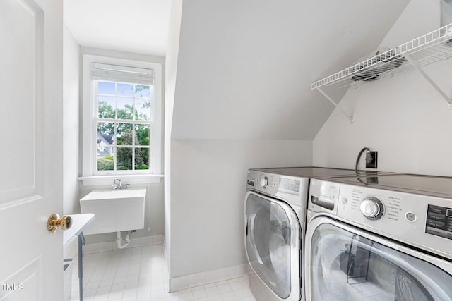 108 Nimbus Ct, Cary, NC 27513 - clothes washing area with washing machine and dryer and baseboards
