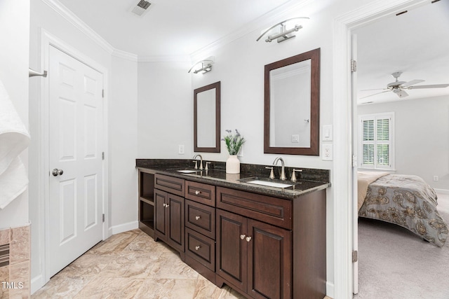 108 Nimbus Ct, Cary, NC 27513 - bathroom featuring ceiling fan, ensuite bathroom, double vanity, and crown molding