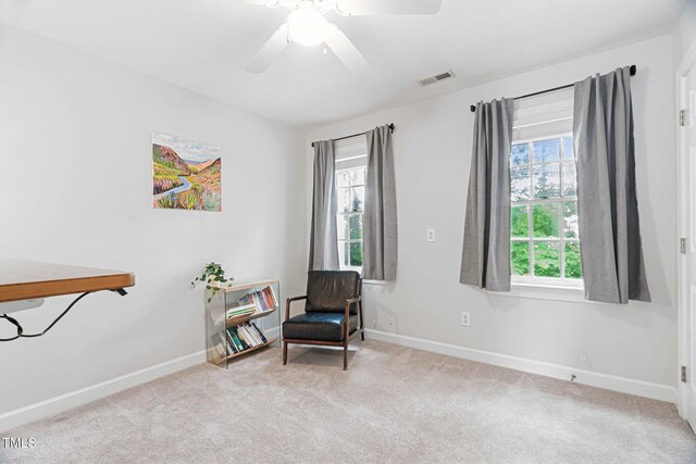 108 Nimbus Ct, Cary, NC 27513 - living area featuring carpet floors, baseboards, and a ceiling fan