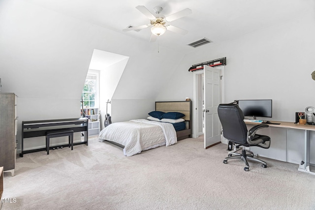 108 Nimbus Ct, Cary, NC 27513 - carpeted bedroom with a desk, vaulted ceiling, a ceiling fan, and baseboards